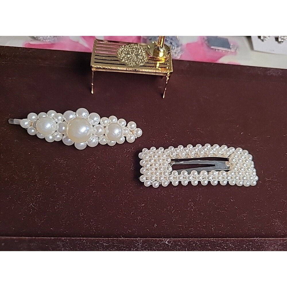 Faux Pearl Bobby Pin  And Pearl Clip Pop Hair Accessories,  Wedding Party  2 Pcs